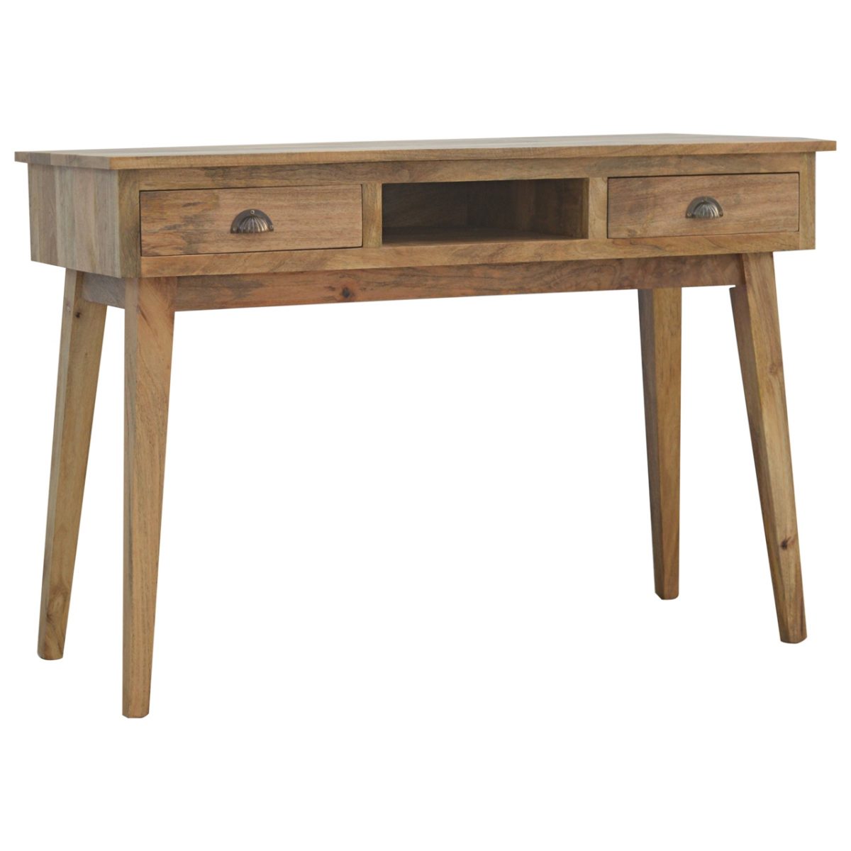 Solid Mango Wood Oak Finished Drawer Open Shelf Desk Nico Furniture