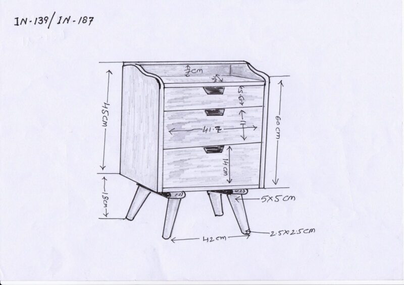 Solid Oak Mango Wood Two Tone Grey Scandinavian Style 3 Drawer Cabinet - Image 9