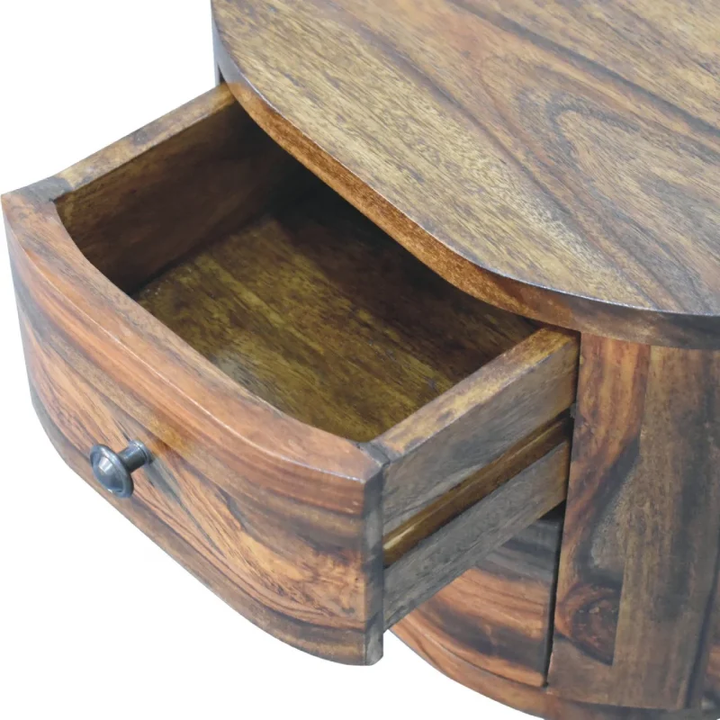 Solid Sheesham Honey Finished Wood 2 Drawer Bedside Table/Cabinet with Bun Feet - Image 6