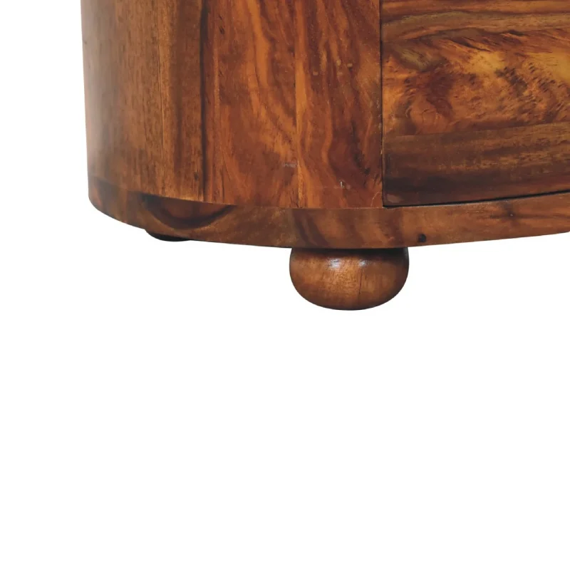 Solid Sheesham Honey Finished Wood 2 Drawer Bedside Table/Cabinet with Bun Feet - Image 5