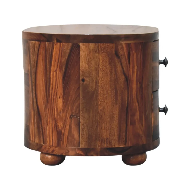 Solid Sheesham Honey Finished Wood 2 Drawer Bedside Table/Cabinet with Bun Feet - Image 4