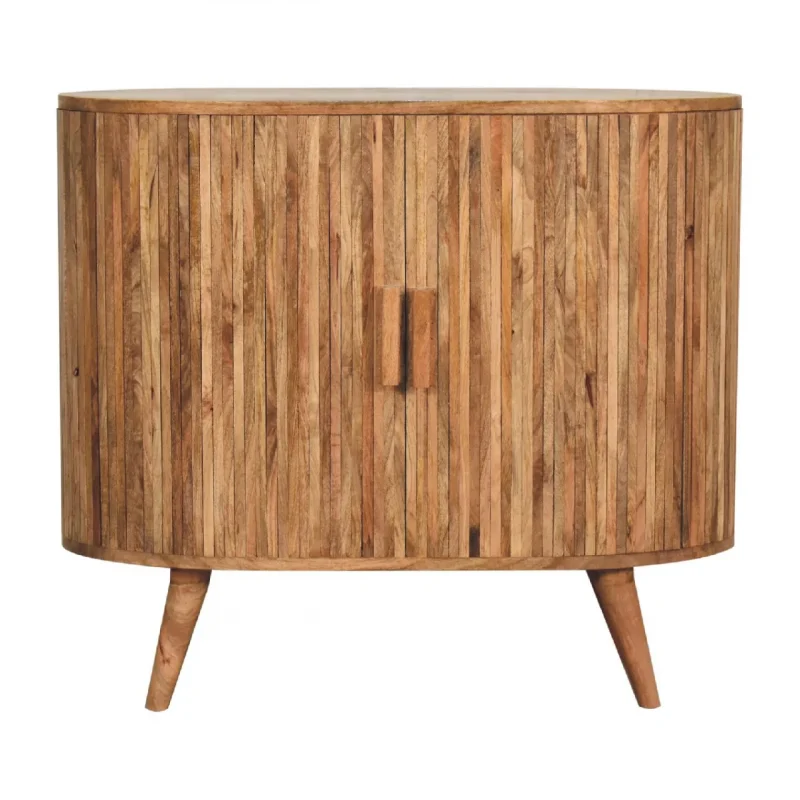 Solid Mango Wood Oak Finished Striped Door Cabinet with Storage - Image 10