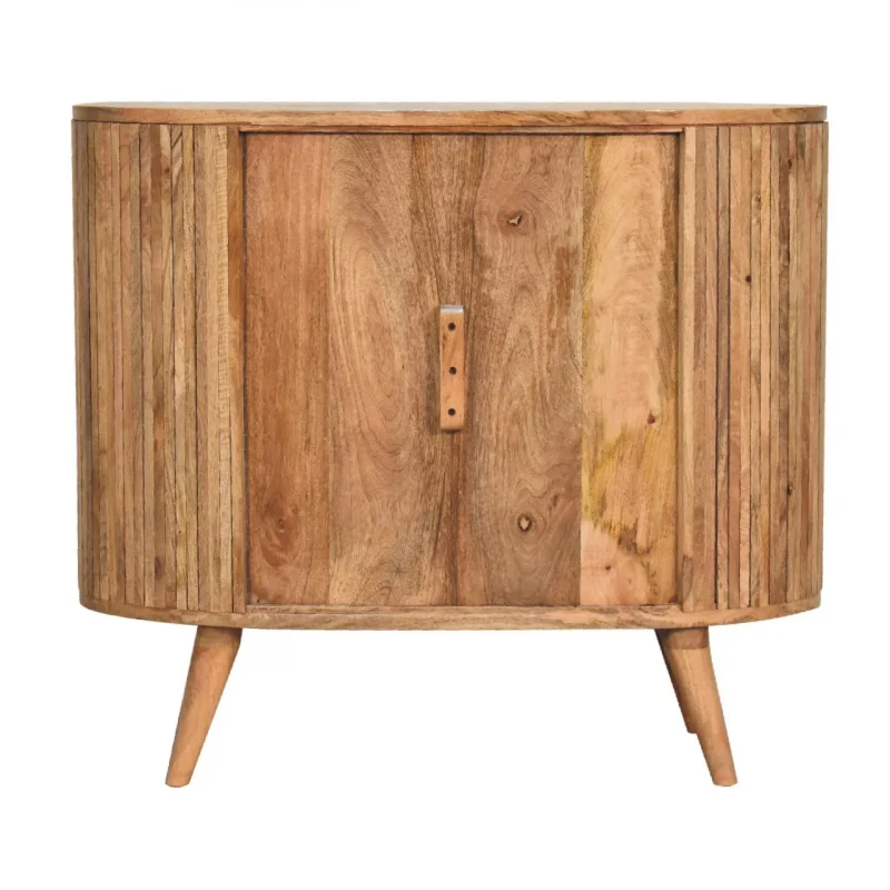 Solid Mango Wood Oak Finished Striped Door Cabinet with Storage - Image 11
