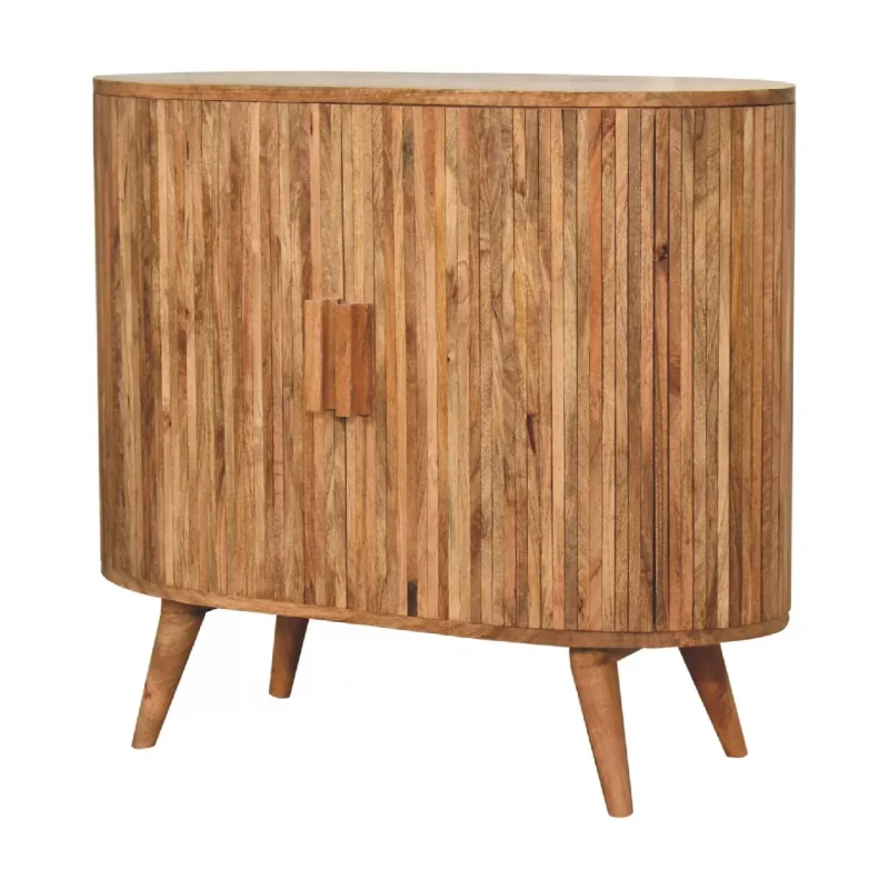 Solid Mango Wood Oak Finished Striped Door Cabinet with Storage - Image 9