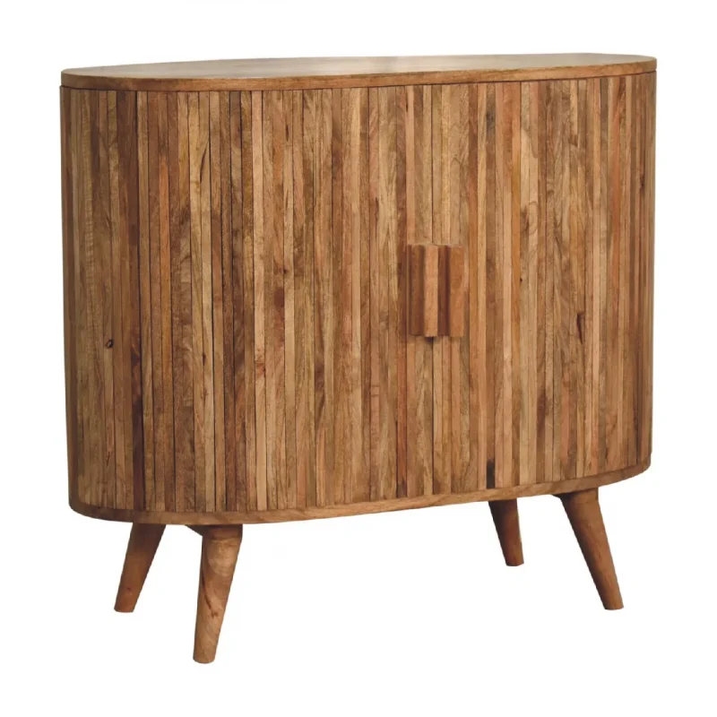 Solid Mango Wood Oak Finished Striped Door Cabinet with Storage - Image 8