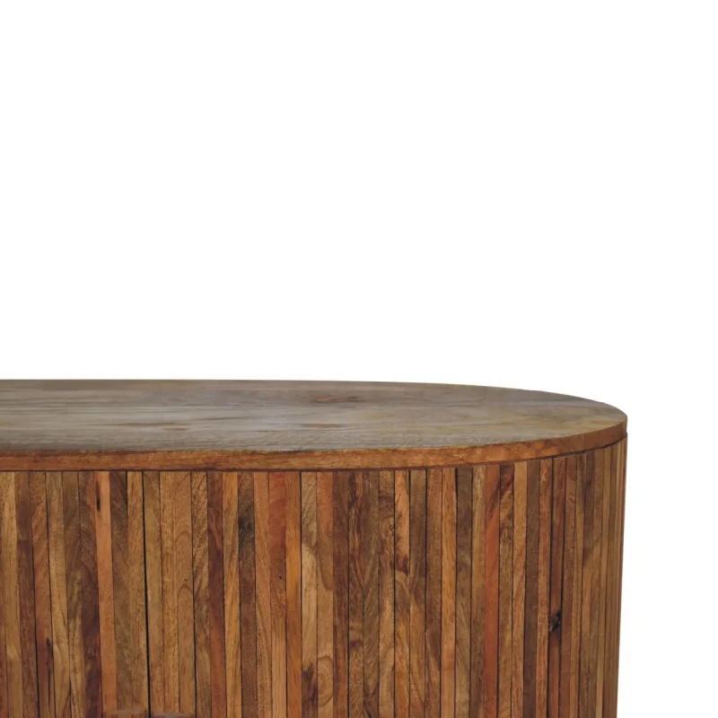 Solid Mango Wood Oak Finished Striped Door Cabinet with Storage - Image 7