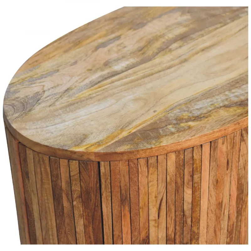 Solid Mango Wood Oak Finished Striped Door Cabinet with Storage - Image 6