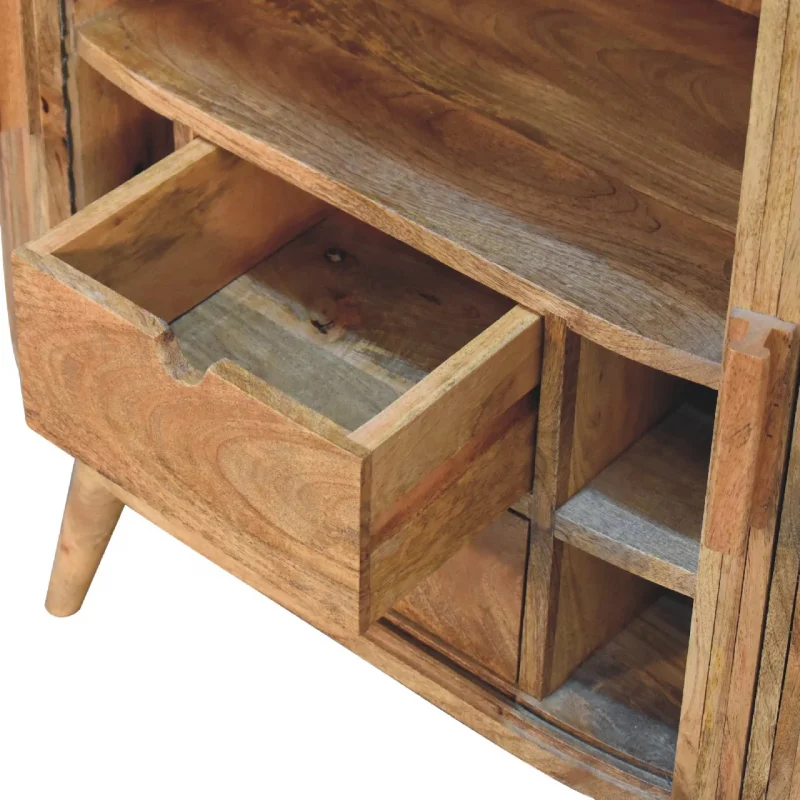Solid Mango Wood Oak Finished Striped Door Cabinet with Storage - Image 4