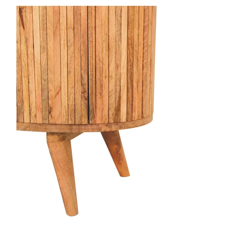 Solid Mango Wood Oak Finished Striped Door Cabinet with Storage - Image 3