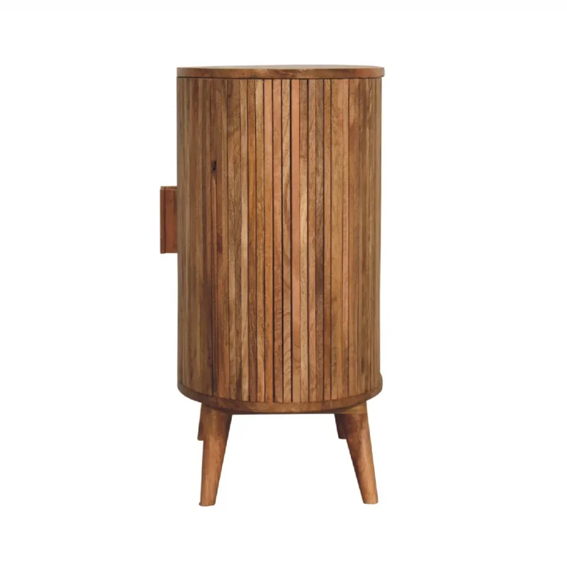 Solid Mango Wood Oak Finished Striped Door Cabinet with Storage - Image 2