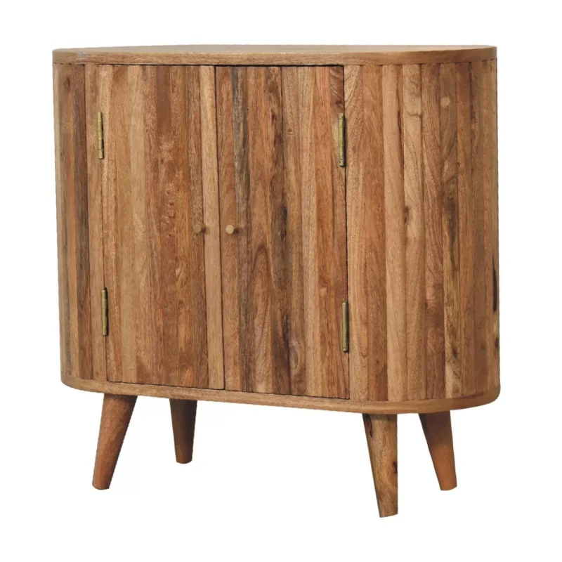 Solid Mango Wood Oak Finished Striped Door Cabinet - Image 8