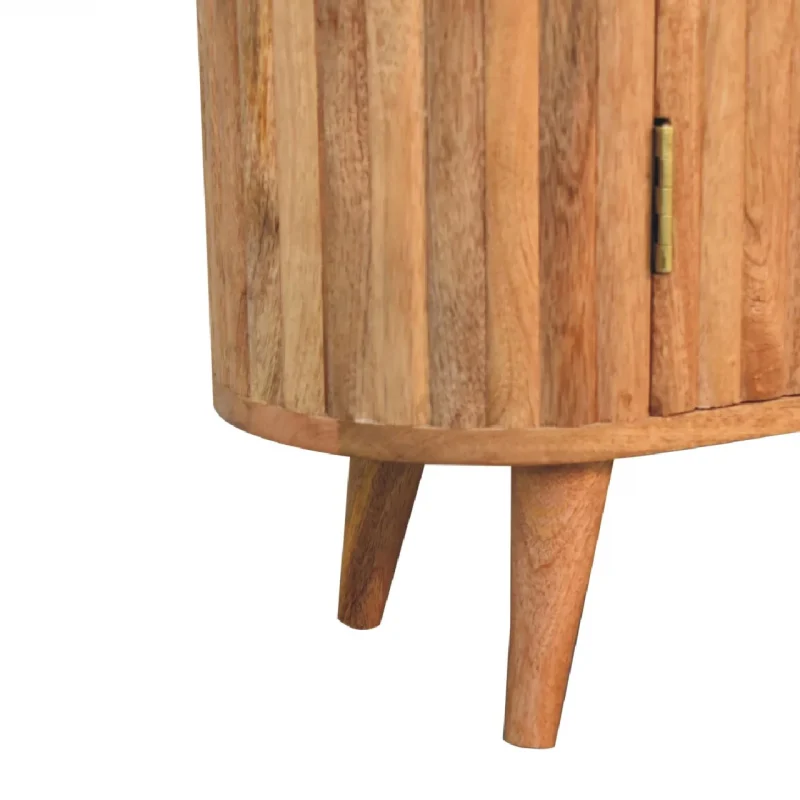 Solid Mango Wood Oak Finished Striped Door Cabinet - Image 4