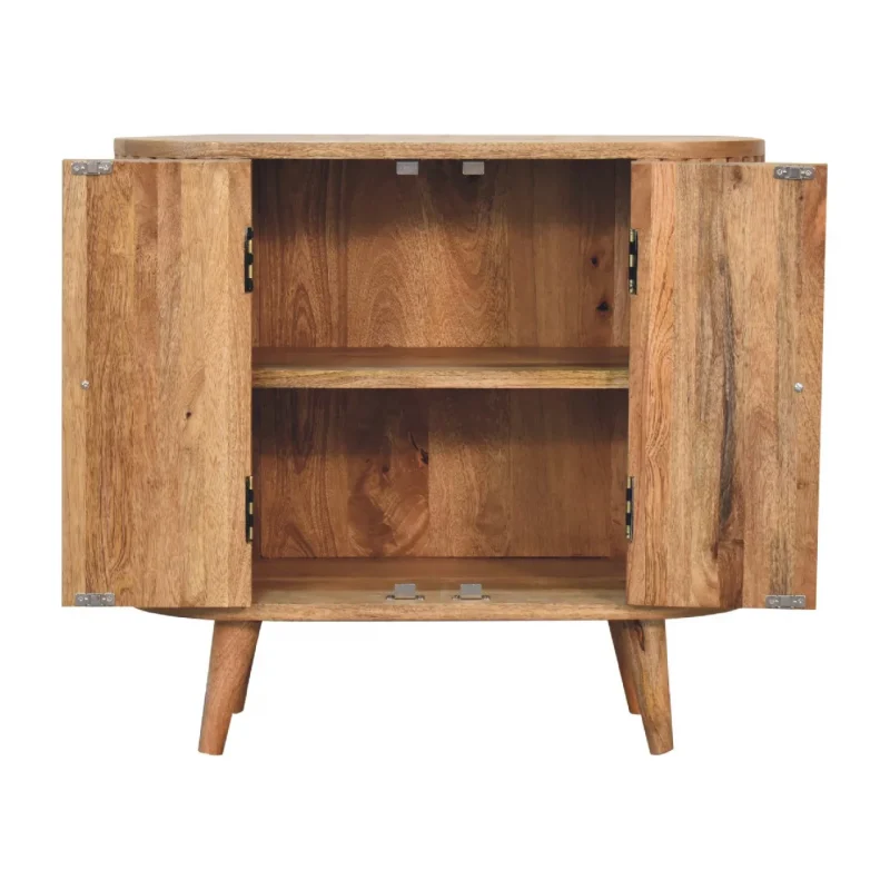 Solid Mango Wood Oak Finished Striped Door Cabinet - Image 3