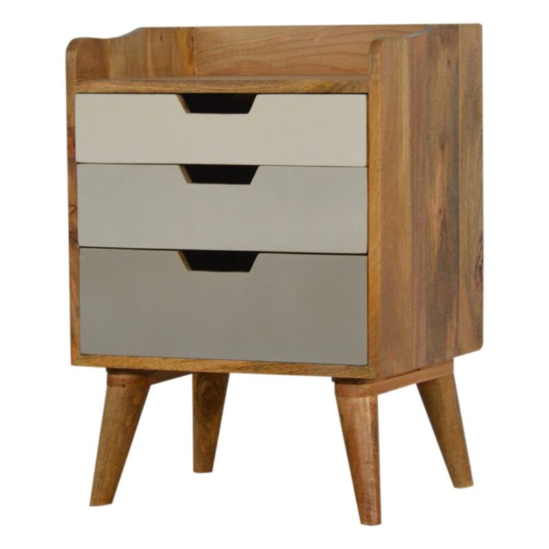 Solid Oak Mango Wood Two Tone Grey Scandinavian Style 3 Drawer Cabinet - Image 4