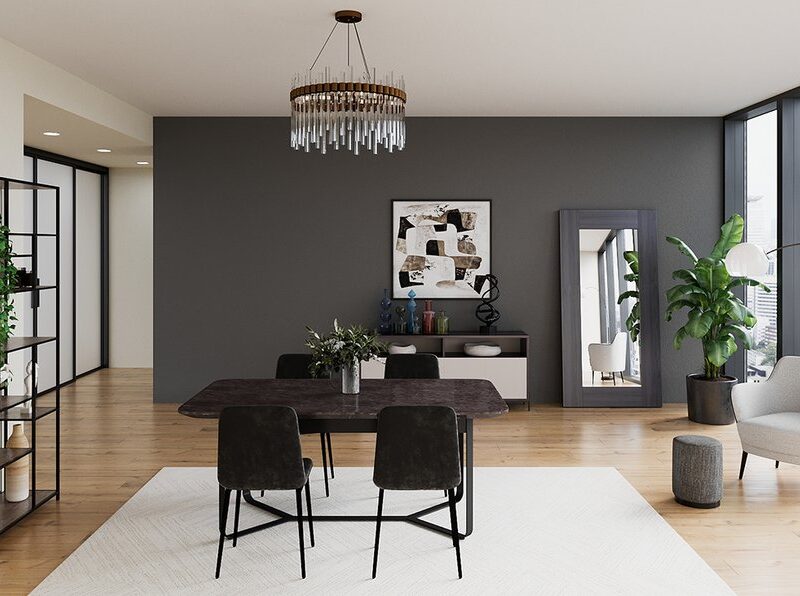 Distinction Set of 2 Celeste Dark Grey Upholstered Faux Leather Grey Dining Chairs with Black Powder Coated Legs