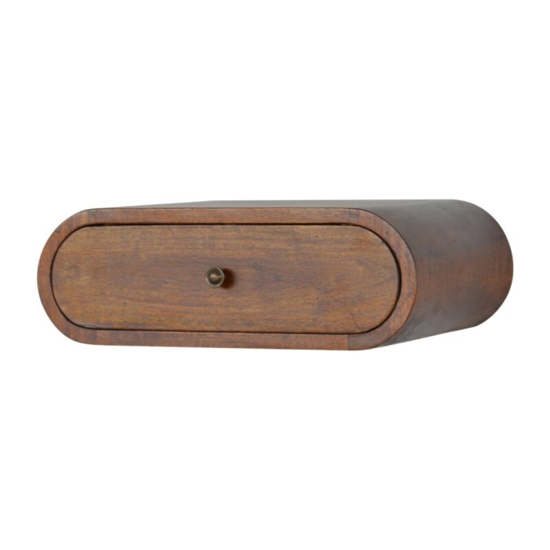 Solid Mango Wood Chestnut Finished Wall Mounted Rounded One Drawer Bedside Table/Cabinet