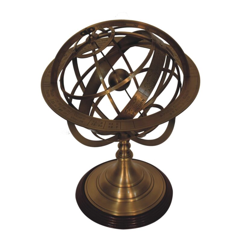 Solid Mango Wood Brass Armillary Sphere Globe