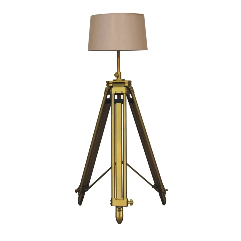 Solid Mango Wood Brass Plated Tripod Lamp
