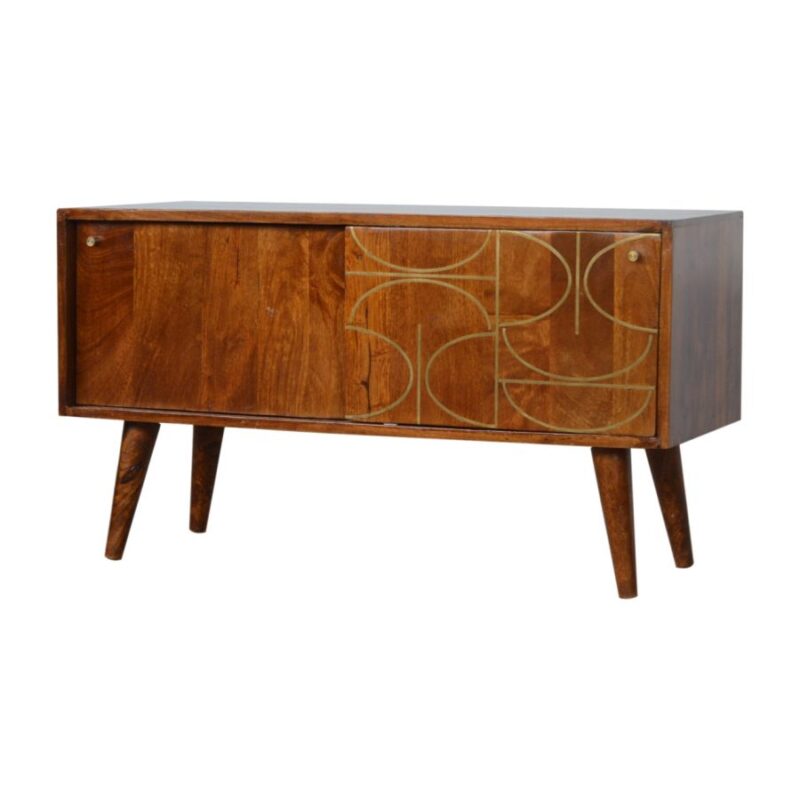 Solid Mango Wood Chestnut Gold Inlay Abstract Sideboard
