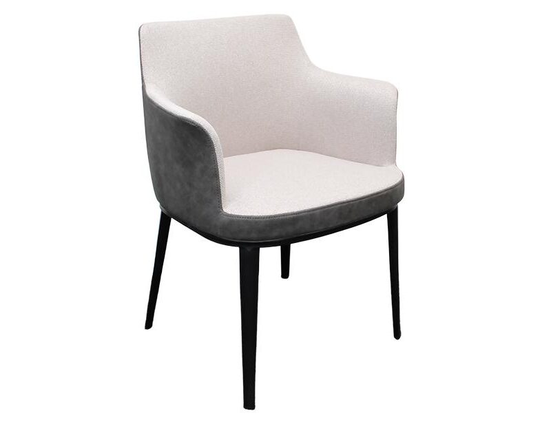 Distinction Set of 2 Lugano Grey Pu Leather and Cream Fabric Dining Chairs