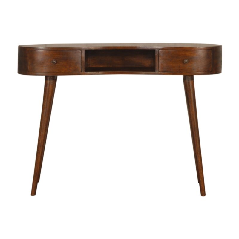 Solid Chestnut Finished Rounded Corners Mango Wood 2 Drawer 1 Slot Desk