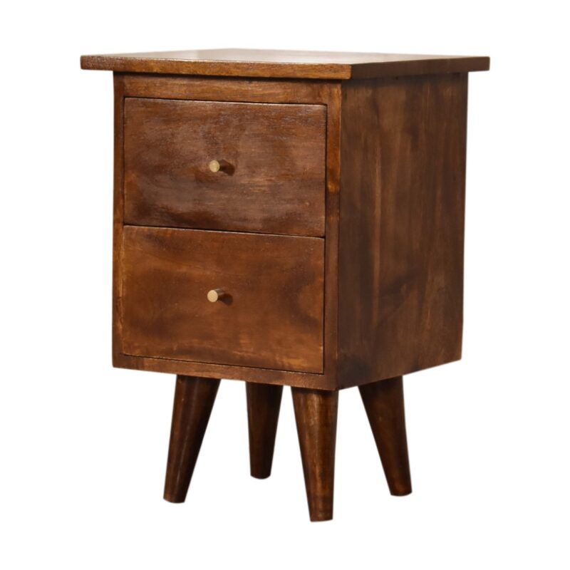 Solid Mango Wood Chestnut Finished Two Drawer Bedside Table/Cabinet