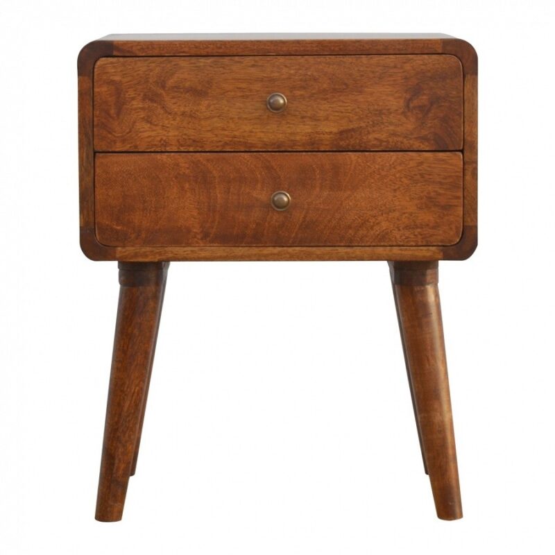 Solid Mango Wood Chestnut Finished Two Drawer Curved Chest