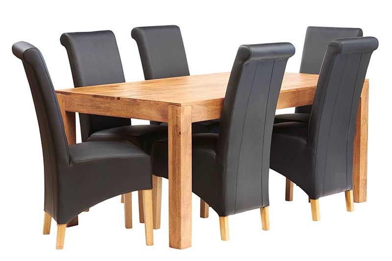 Toko Light Mango 6 FT Dining Set with Leather Chairs