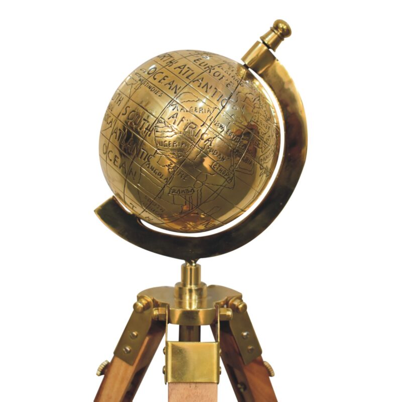 Solid Mango Wood Brass Antique Tripod Globe