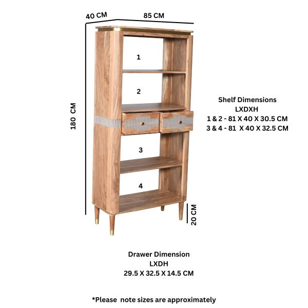 Wilton Acacia Wood 2 Drawers Open Bookcase - Image 3