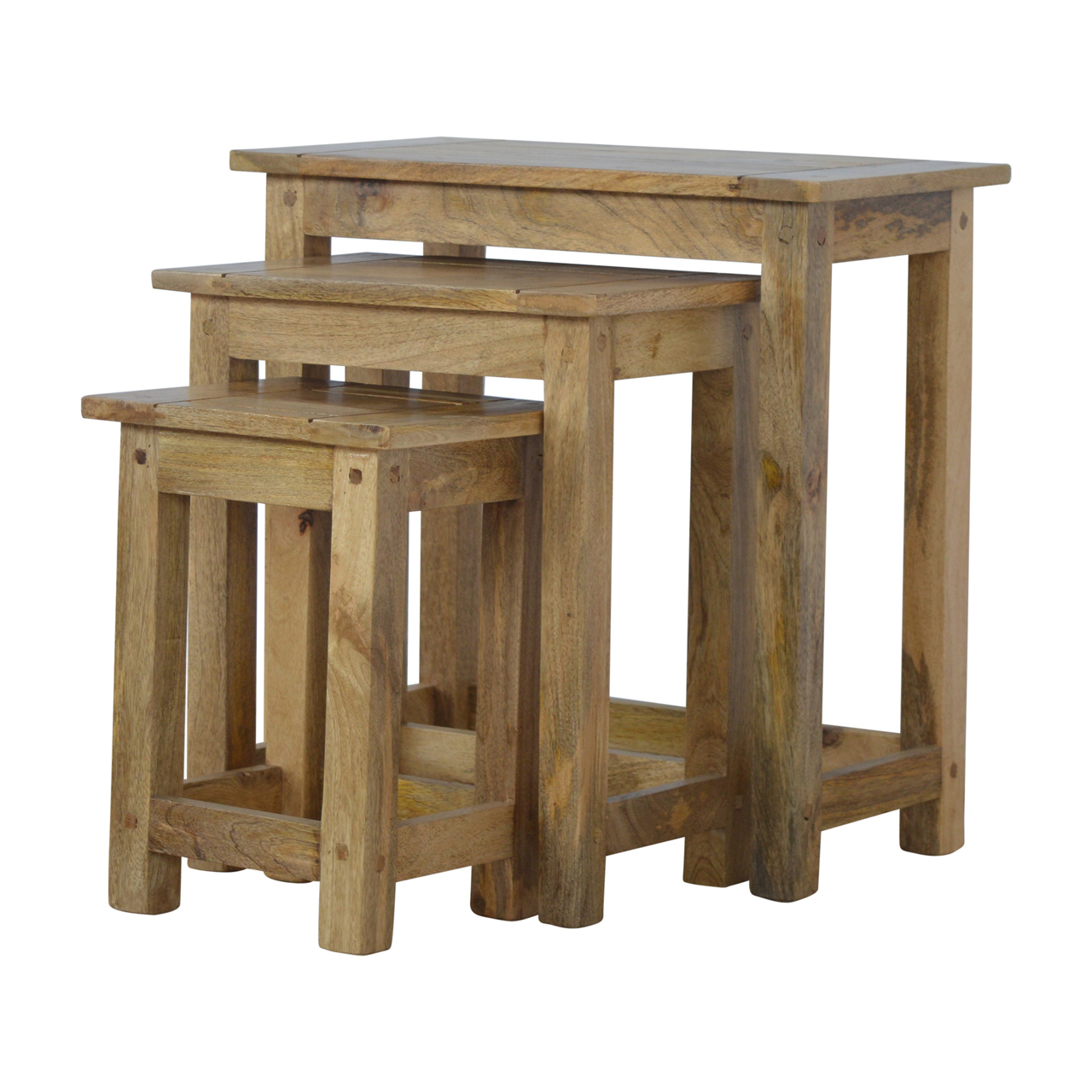 Solid Oak Finished Mango Wood Nest of Three Table