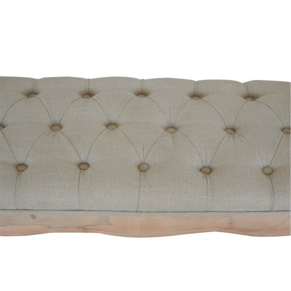Solid Sun Bleached Finished Mango Wood French Style Mud Linen Bench - Image 2