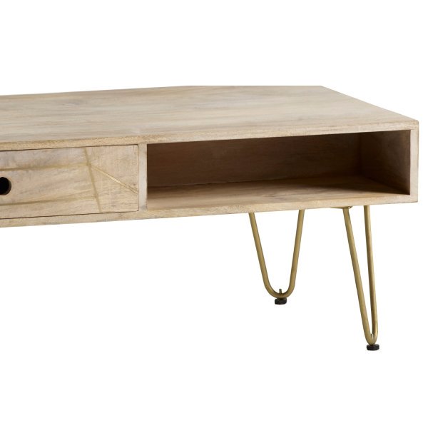 Light Gold Rectangular Coffee Table with Drawer - Image 3
