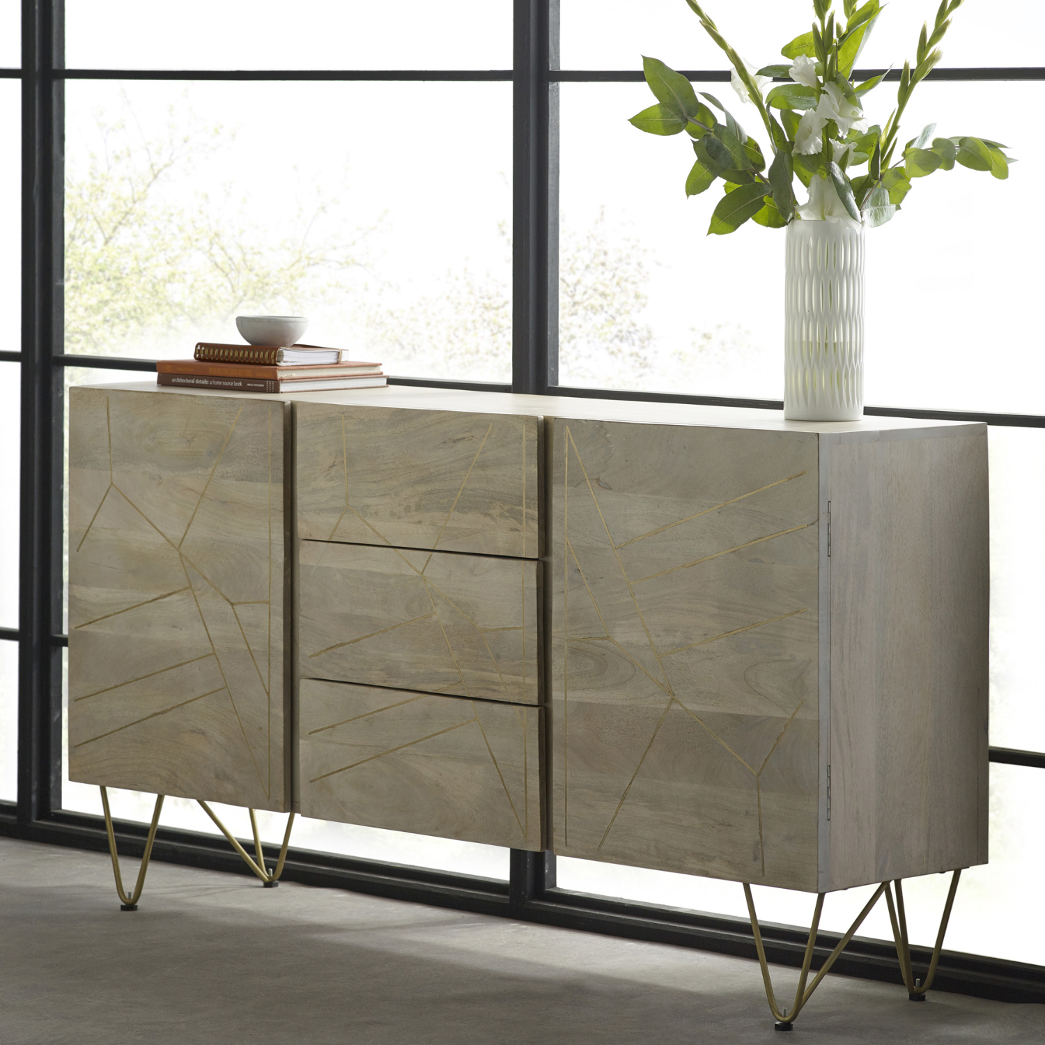 Light Gold Extra Large Sideboard 3 Drawers and 2 Doors - Image 5