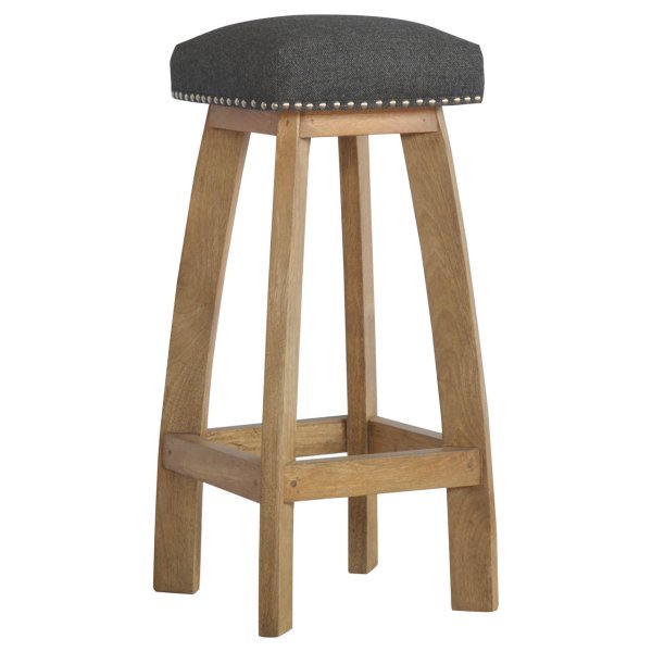 Solid Mango Wood Black Tweed Studded Bar Stool - Image 2