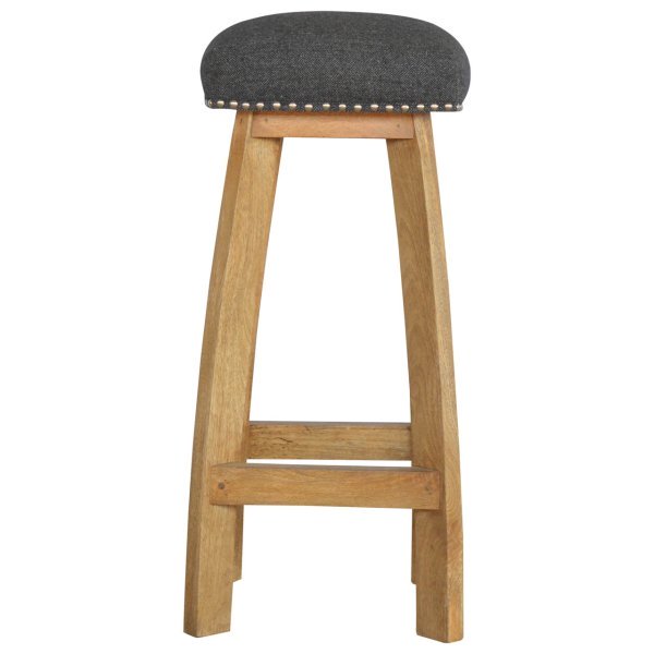 Solid Mango Wood Black Tweed Studded Bar Stool