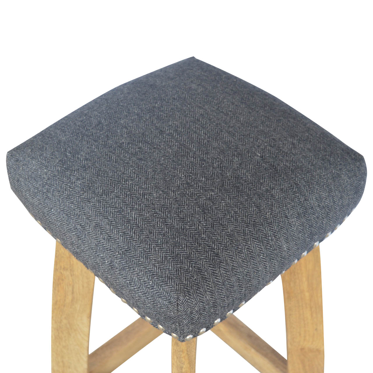Solid Mango Wood Black Tweed Studded Bar Stool - Image 5