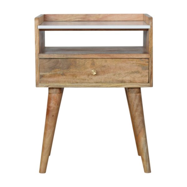 Solid Mango Wood Open Slot Bedside with White Top