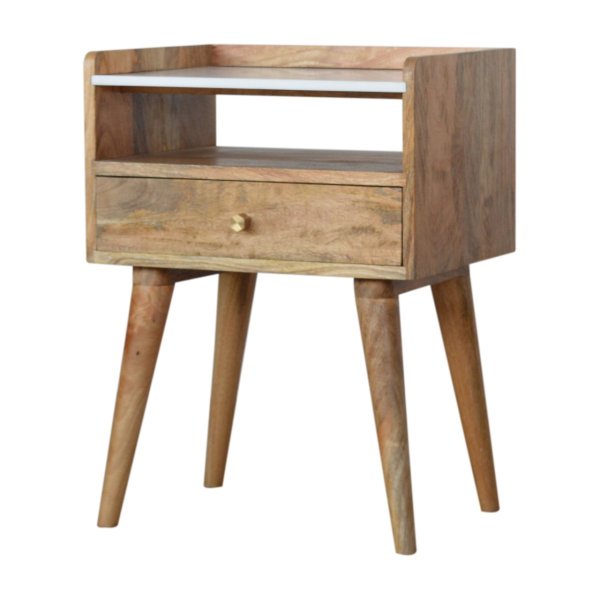 Solid Mango Wood Open Slot Bedside with White Top - Image 2