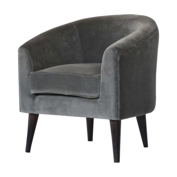 Solid Mango Wood Grey Velvet Nordic Style Armchair - Image 3