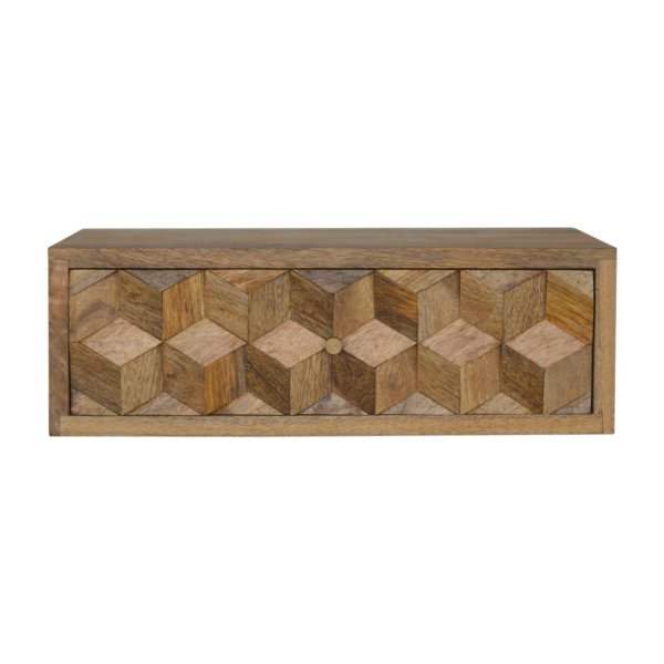 Solid Mango Wood Floating Cube Carved Bedside