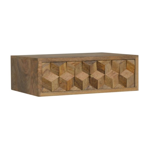 Solid Mango Wood Floating Cube Carved Bedside - Image 2