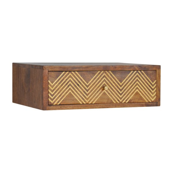 Solid Mango Wood Wall Mounted Chevron Bedside - Image 3
