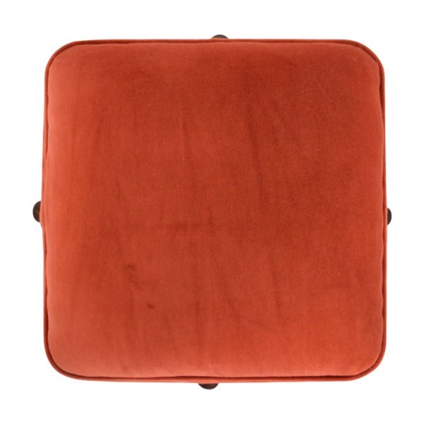 Solid Walnut Finished Mango Wood Brick Red Velvet Footstool - Image 2