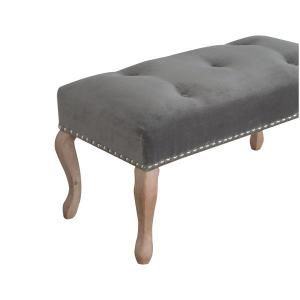Solid Mango Wood French Style Grey Velvet Bench - Image 7