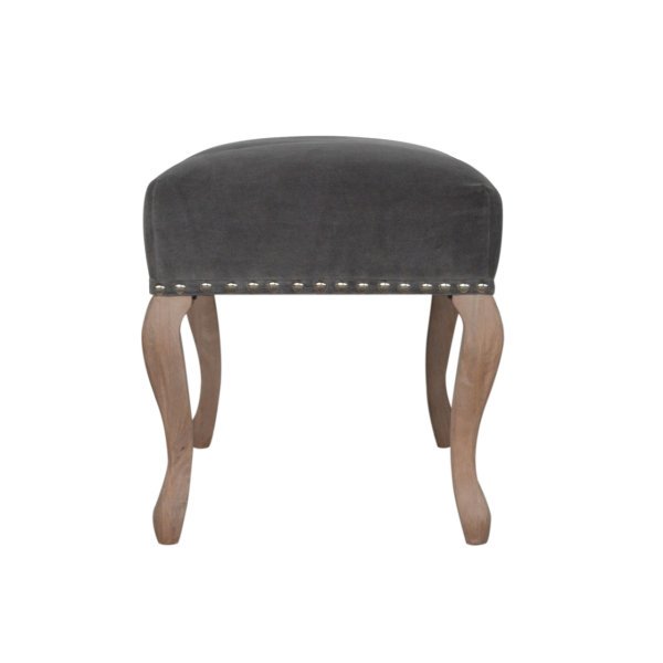 Solid Mango Wood French Style Grey Velvet Bench - Image 9