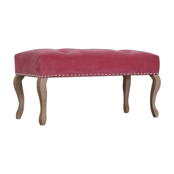 Solid Mango Wood French Style Pink Velvet Bench - Image 3