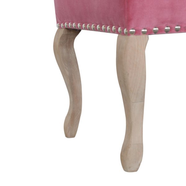 Solid Mango Wood French Style Pink Velvet Bench - Image 9