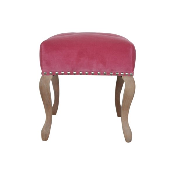 Solid Mango Wood French Style Pink Velvet Bench - Image 8