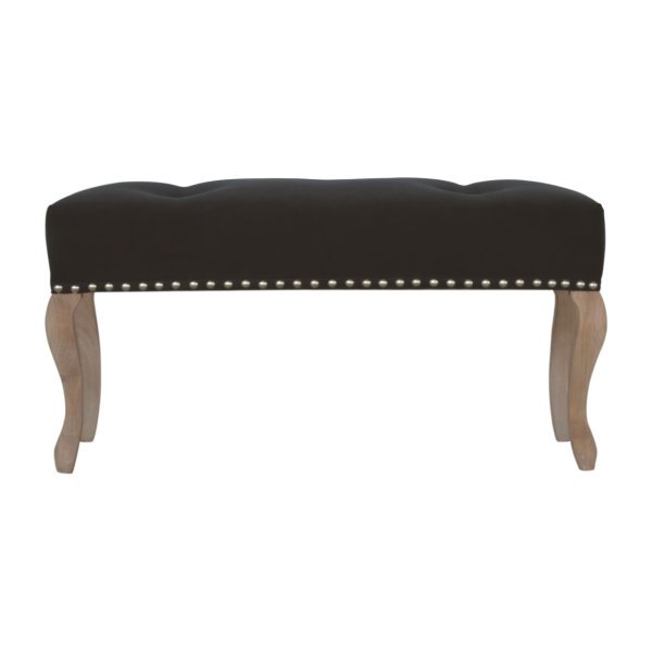 Solid Mango Wood French Style Black Velvet Bench